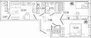 ЖК «Master Place», планировка 2-комнатной квартиры, 53.40 м²