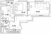 ЖК «БелАрт», планировка 2-комнатной квартиры, 60.28 м²