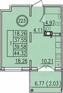 МЖК «Образцовый квартал 13», планировка 1-комнатной квартиры, 37.55 м²