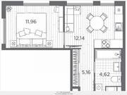 ЖК «Plus Пулковский», планировка 1-комнатной квартиры, 33.88 м²