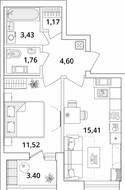 ЖК «Cube», планировка 1-комнатной квартиры, 39.59 м²