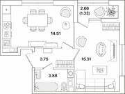 ЖК «Академик», планировка 1-комнатной квартиры, 38.78 м²