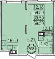 МЖК «Образцовый квартал 13», планировка 1-комнатной квартиры, 39.50 м²