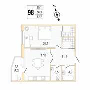 ЖК «Lotos Club», планировка 1-комнатной квартиры, 57.80 м²