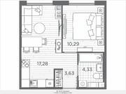 ЖК «Plus Пулковский», планировка 1-комнатной квартиры, 35.53 м²