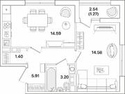 ЖК «Академик», планировка 1-комнатной квартиры, 40.95 м²