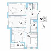 ЖК «Lotos Club», планировка 3-комнатной квартиры, 91.30 м²