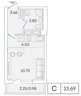 ЖК «Lampo», планировка студии, 23.69 м²