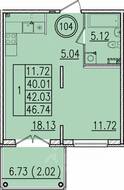 МЖК «Образцовый квартал 13», планировка 1-комнатной квартиры, 40.01 м²