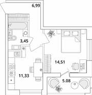 ЖК «Cube», планировка 1-комнатной квартиры, 38.82 м²
