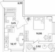 ЖК «Cube», планировка 1-комнатной квартиры, 38.63 м²