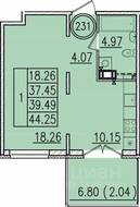 МЖК «Образцовый квартал 13», планировка 1-комнатной квартиры, 37.45 м²