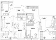 ЖК «Cube», планировка 3-комнатной квартиры, 84.50 м²