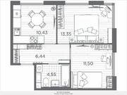 ЖК «Plus Пулковский», планировка 2-комнатной квартиры, 46.27 м²
