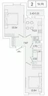 ЖК «Lampo», планировка 2-комнатной квартиры, 51.91 м²