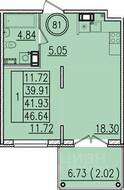 МЖК «Образцовый квартал 13», планировка 1-комнатной квартиры, 39.91 м²