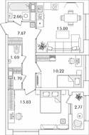 ЖК «БелАрт», планировка 2-комнатной квартиры, 57.16 м²