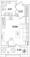 ЖК «БелАрт», планировка студии, 28.09 м²