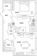 ЖК «Академик», планировка 2-комнатной квартиры, 60.93 м²
