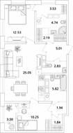 ЖК «БелАрт», планировка 2-комнатной квартиры, 77.48 м²