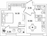 ЖК «БелАрт», планировка 1-комнатной квартиры, 31.52 м²