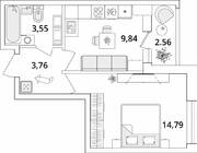 ЖК «Cube», планировка 1-комнатной квартиры, 33.22 м²
