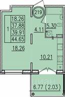 МЖК «Образцовый квартал 13», планировка 1-комнатной квартиры, 37.88 м²