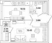 ЖК «Академик», планировка 1-комнатной квартиры, 31.79 м²