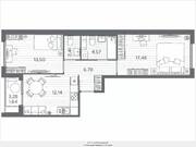 ЖК «Plus Пулковский», планировка 2-комнатной квартиры, 58.50 м²