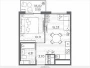ЖК «Plus Пулковский», планировка 1-комнатной квартиры, 35.02 м²