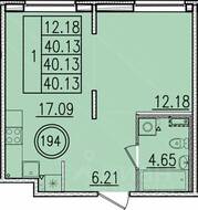 МЖК «Образцовый квартал 13», планировка 1-комнатной квартиры, 40.13 м²