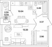 ЖК «Академик», планировка 1-комнатной квартиры, 34.12 м²