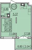 МЖК «Образцовый квартал 13», планировка 1-комнатной квартиры, 39.05 м²