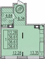 МЖК «Образцовый квартал 13», планировка 1-комнатной квартиры, 36.61 м²