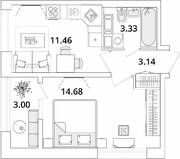 ЖК «БелАрт», планировка 1-комнатной квартиры, 34.11 м²