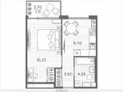 ЖК «Plus Пулковский», планировка 1-комнатной квартиры, 35.48 м²