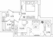 ЖК «БелАрт», планировка 1-комнатной квартиры, 35.99 м²