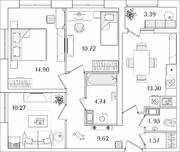 ЖК «БелАрт», планировка 3-комнатной квартиры, 68.77 м²