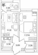 ЖК «БелАрт», планировка 1-комнатной квартиры, 37.11 м²