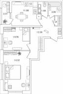 ЖК «БелАрт», планировка 2-комнатной квартиры, 60.95 м²