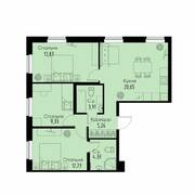ЖК «ID Park Pobedy», планировка 3-комнатной квартиры, 69.58 м²