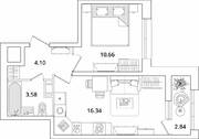 ЖК «БелАрт», планировка 1-комнатной квартиры, 36.10 м²
