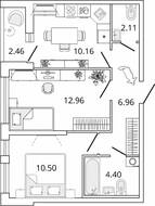 ЖК «Master Place», планировка 2-комнатной квартиры, 48.32 м²