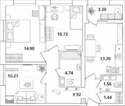 ЖК «БелАрт», планировка 3-комнатной квартиры, 68.45 м²