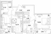 ЖК «Cube», планировка 3-комнатной квартиры, 78.97 м²