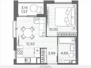 ЖК «Plus Пулковский», планировка 1-комнатной квартиры, 33.39 м²