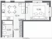 ЖК «Plus Пулковский», планировка 1-комнатной квартиры, 34.43 м²