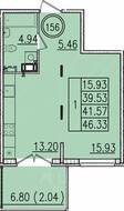 МЖК «Образцовый квартал 13», планировка 1-комнатной квартиры, 39.53 м²