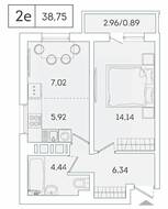 ЖК «Lampo», планировка 1-комнатной квартиры, 38.75 м²