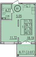 МЖК «Образцовый квартал 13», планировка 1-комнатной квартиры, 39.73 м²